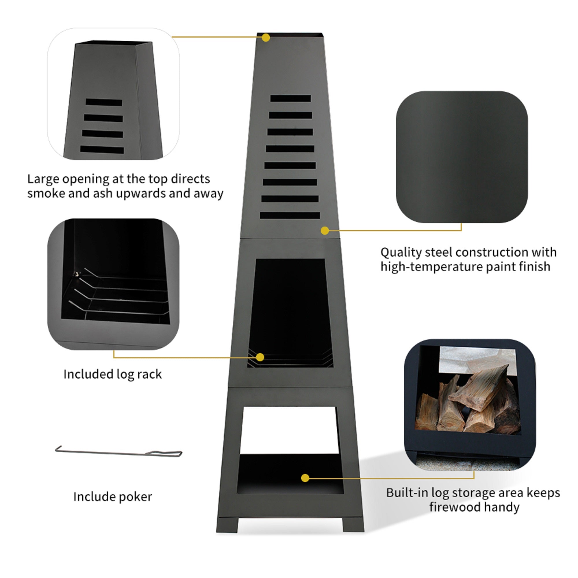 Shinerich - Steel Outdoor Wood Burning Chiminea