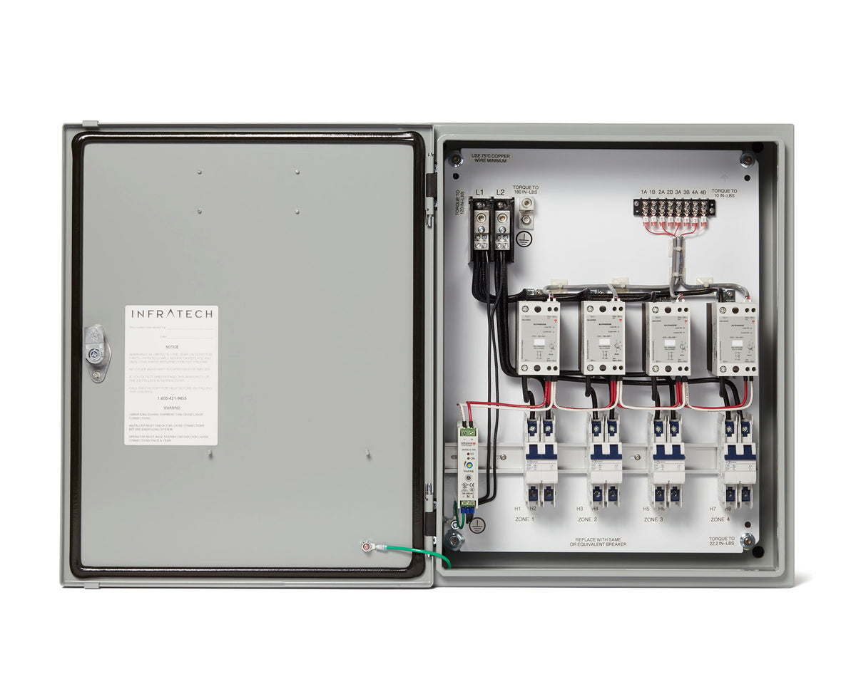 Infratech home management relay panel, front