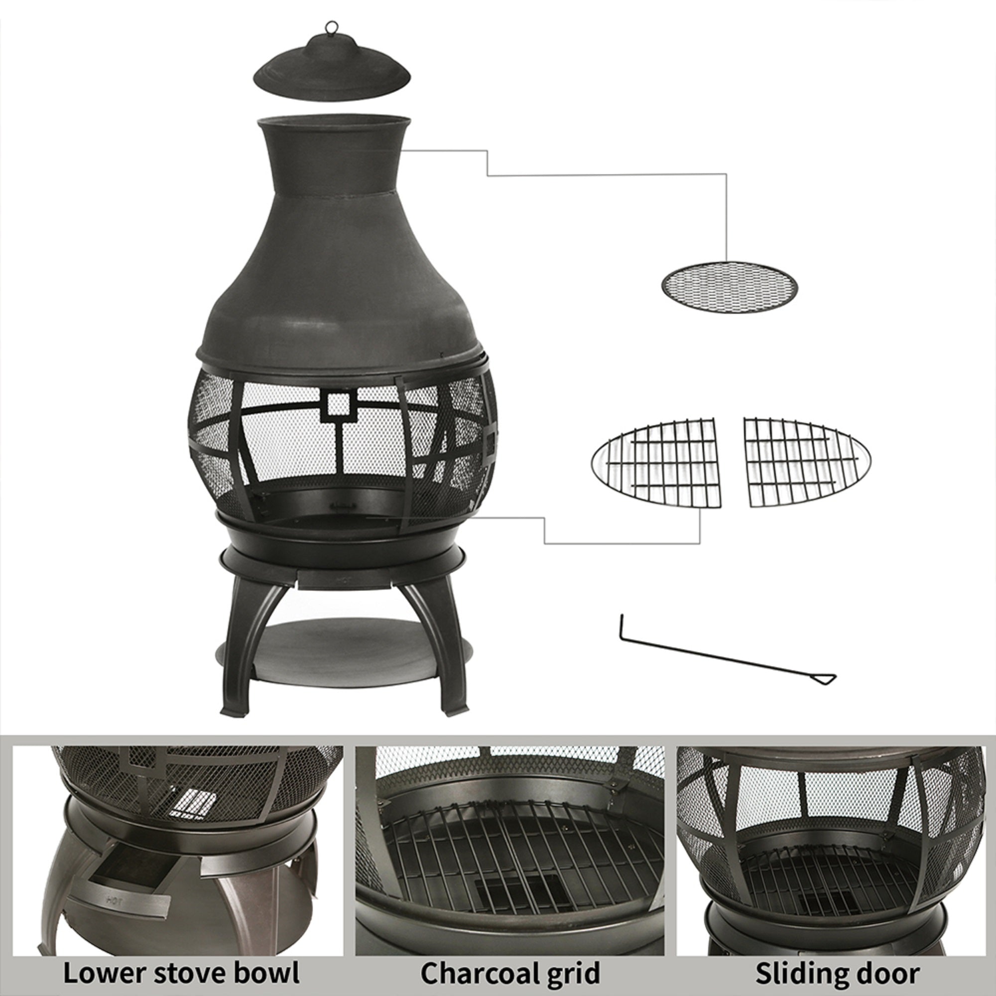 Shinerich - 45" Cast Iron Outdoor Chiminea