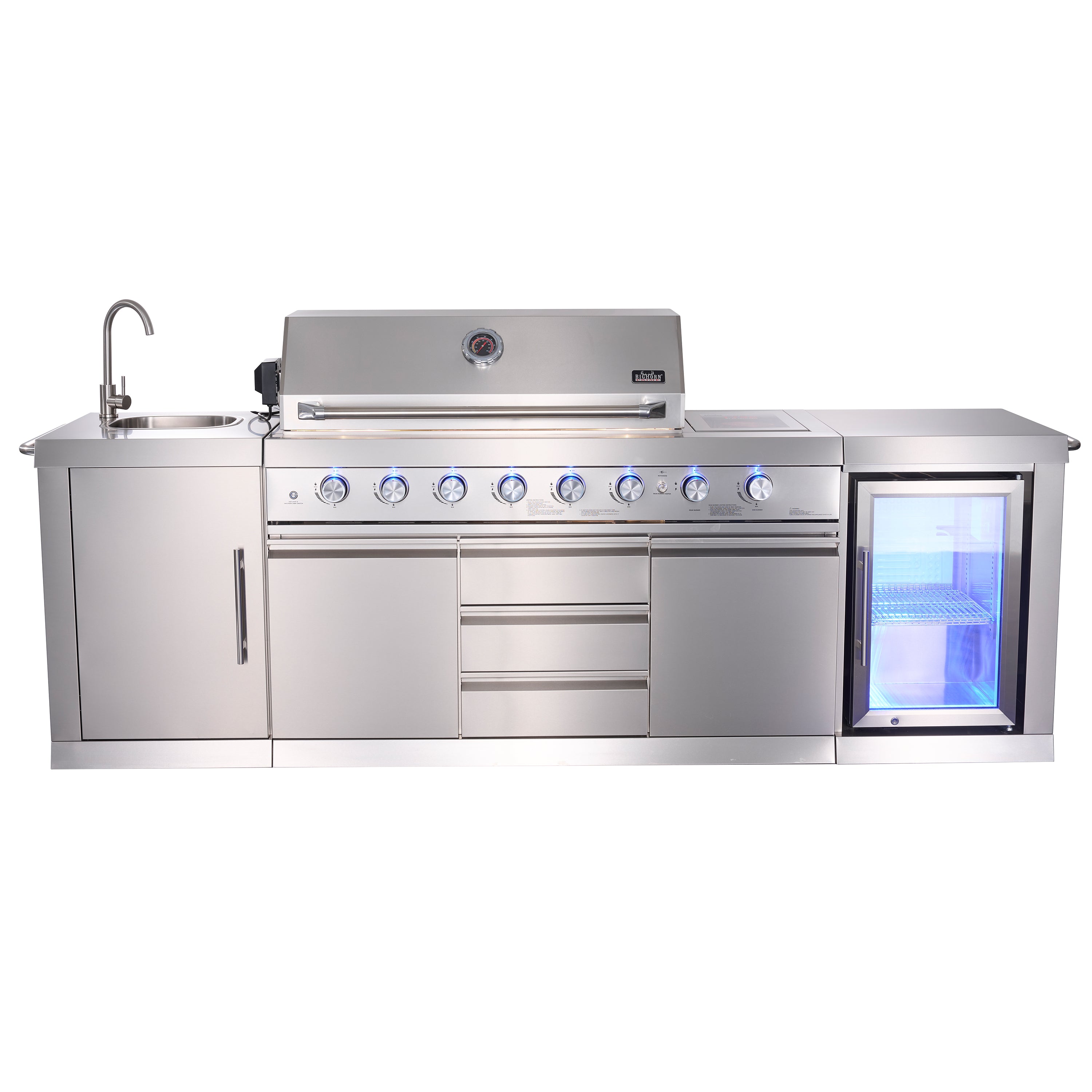 Shinerich (Big Horn) 6+2 Burner Deluxe Stainless Steel Island Barbecue Grill