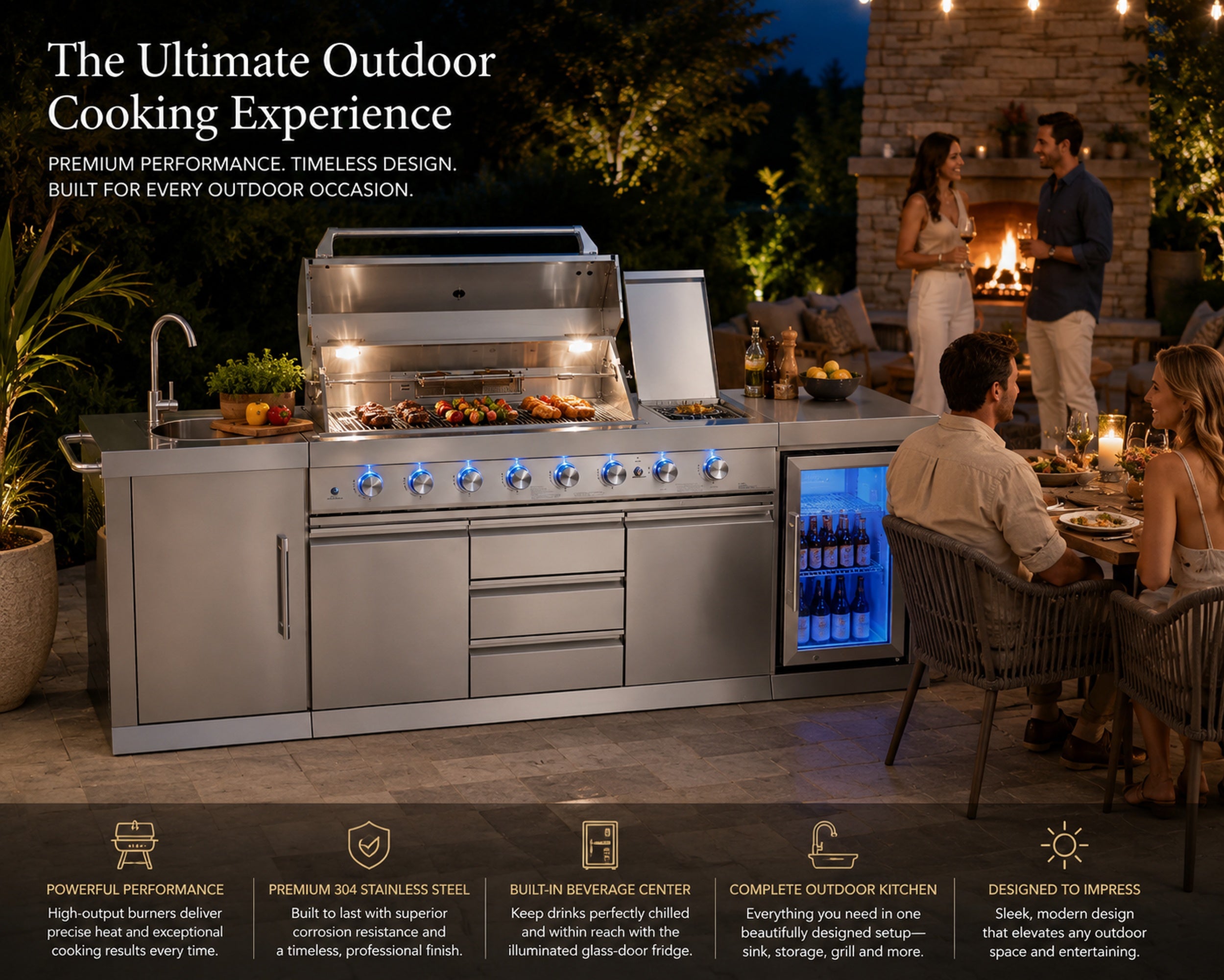 Shinerich (Big Horn) 6+2 Burner Deluxe Stainless Steel Island Barbecue Grill