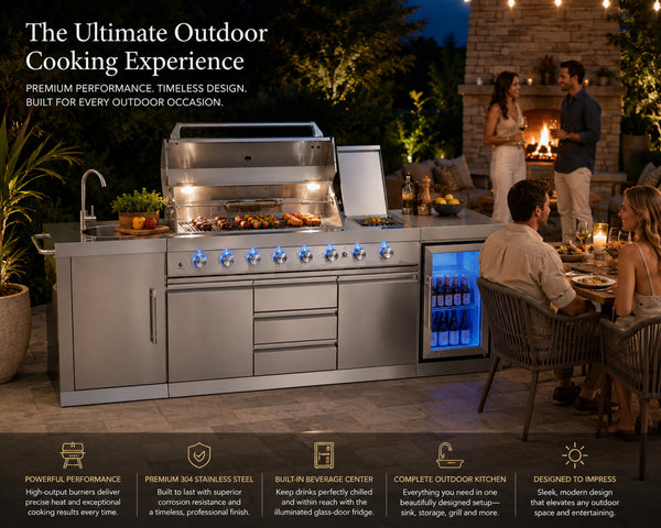 Bighorn - 6+2 Burner Deluxe Stainless Steel Island Barbecue Grill