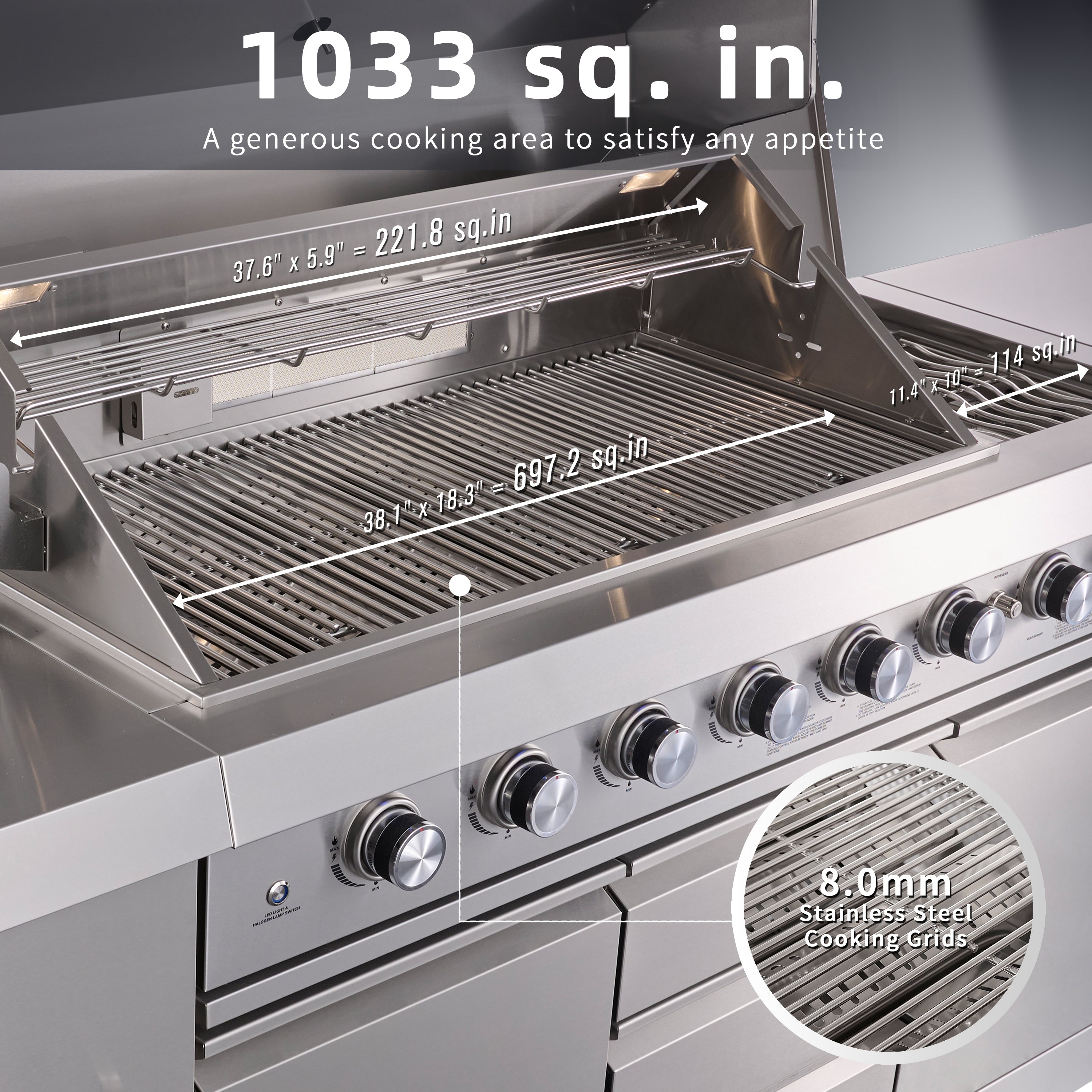 Shinerich (Big Horn) 6+2 Burner Deluxe Stainless Steel Island Barbecue Grill