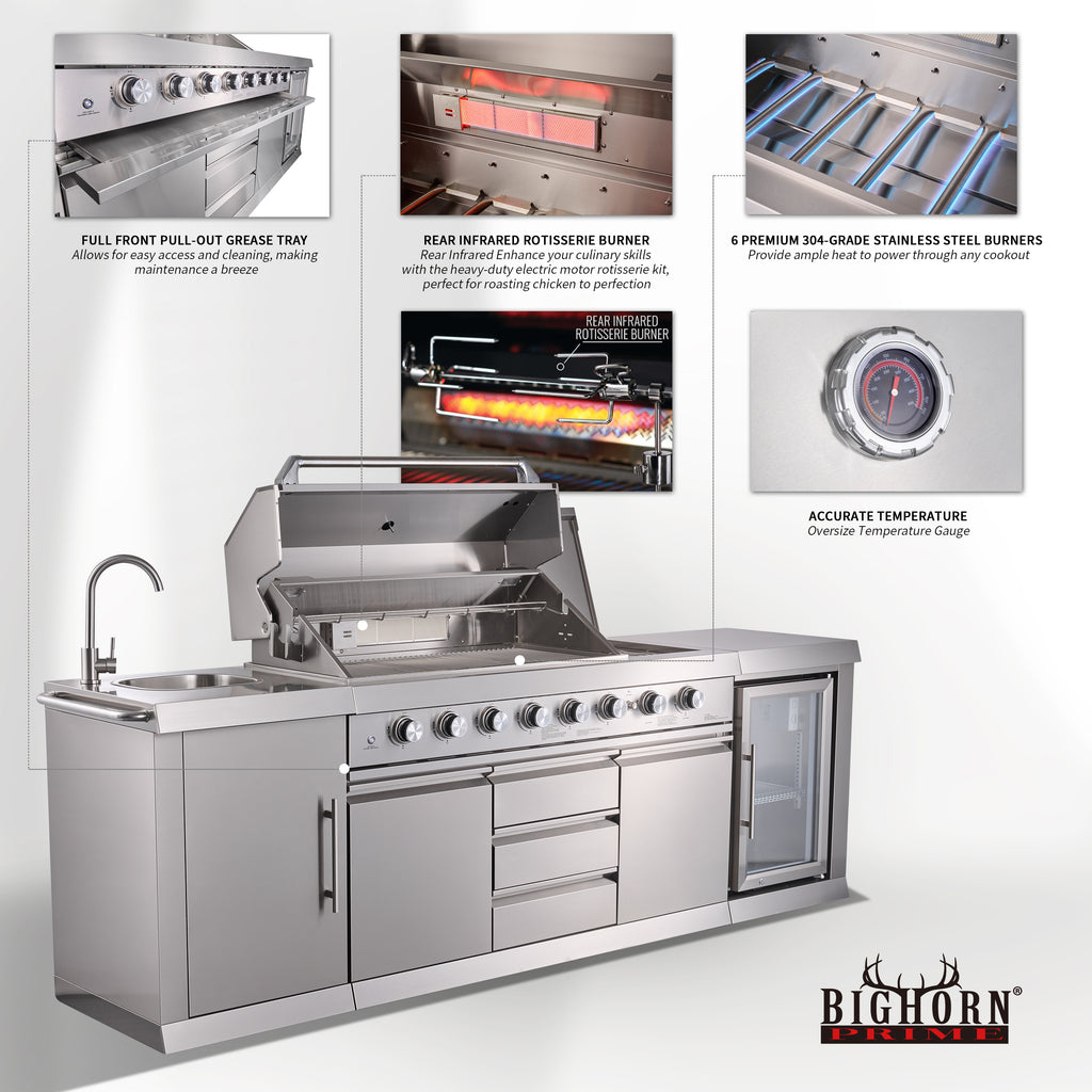 Shinerich (Big Horn) 6+2 Burner Deluxe Stainless Steel Island Barbecue Grill