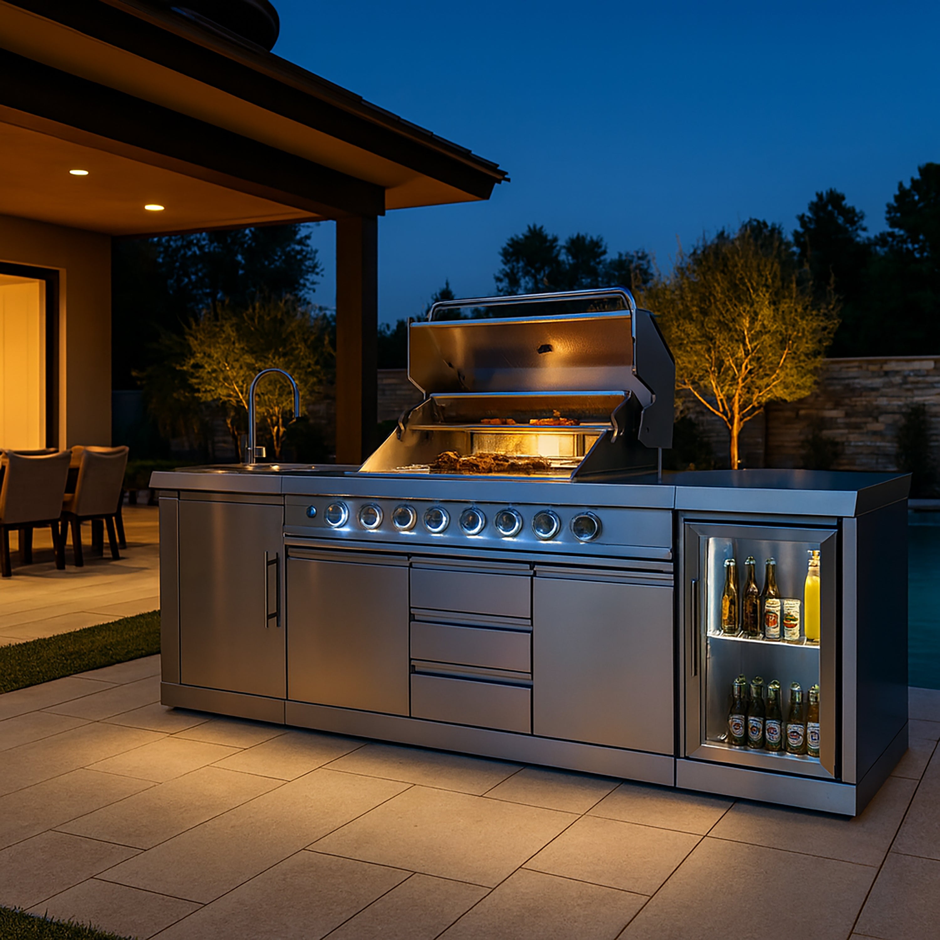 Shinerich (Big Horn) 6+2 Burner Deluxe Stainless Steel Island Barbecue Grill