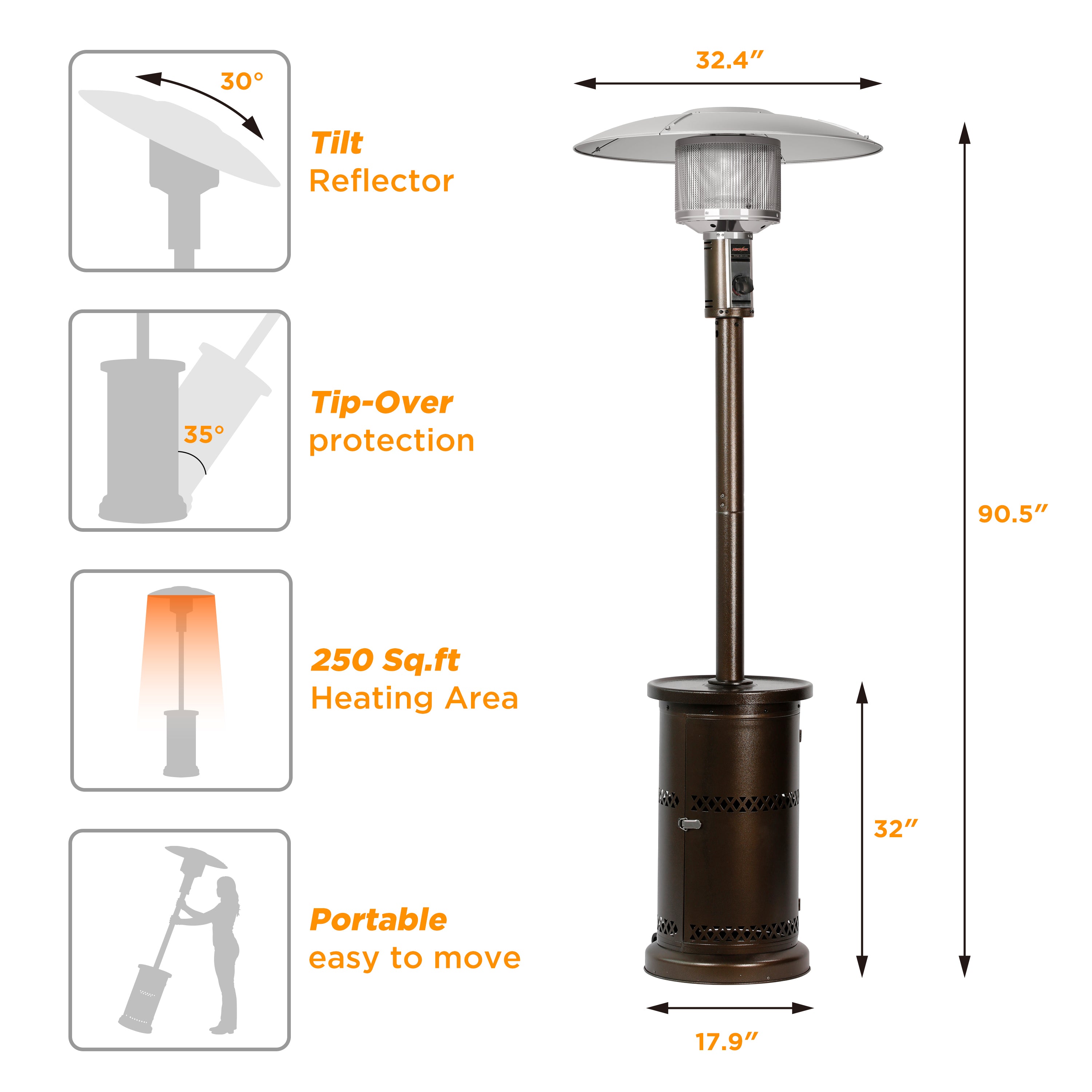 Shinerich - Adjustable Hood Gas Patio Heater